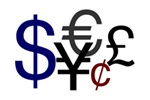 Mixed image of currency symbols; dollar, euro, pound, yen, cents Mixed image of currency symbols; dollar, euro, pound, yen, cents